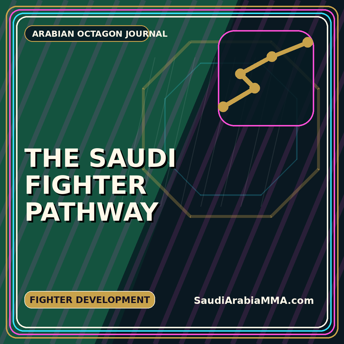 Neon typography card for the Saudi and GCC fighter pathway